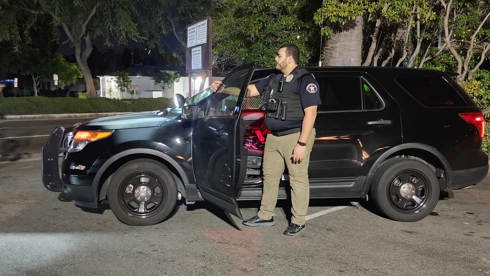 Answering a call on night patrol